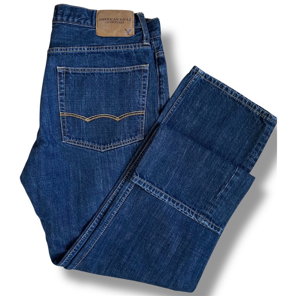 American Eagle Relaxed Fit Jeans Mens 34x31 Dark Wash Blue Denim Classic - Picture 1 of 12